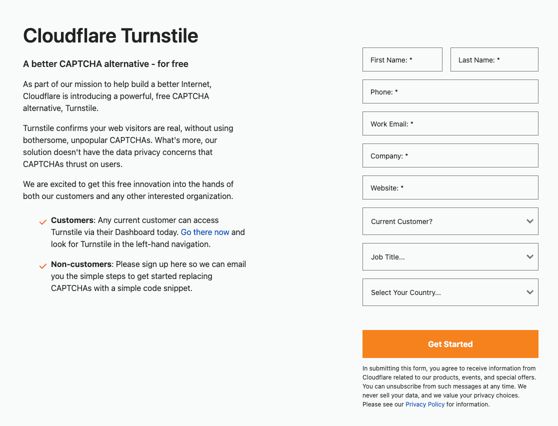 Signing up for a Cloudflare Turnstile account