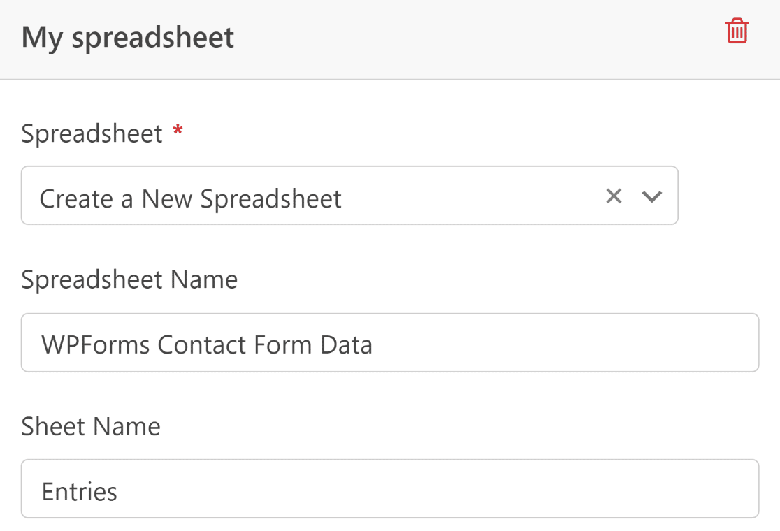Create new spreadsheet
