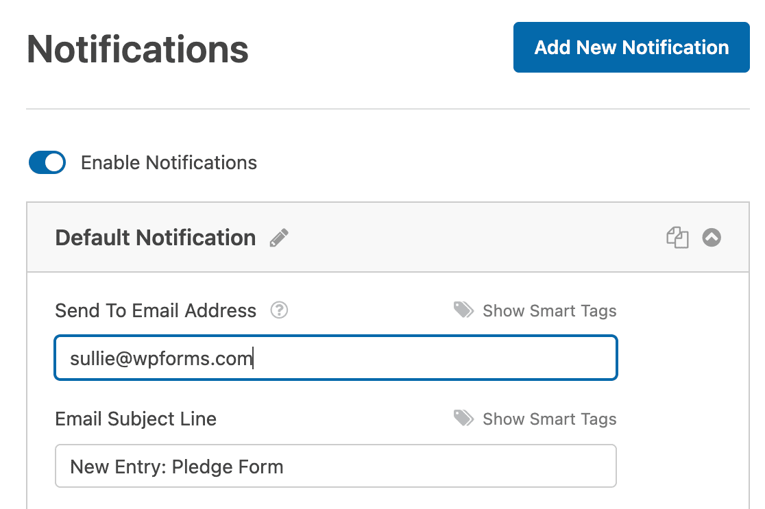 Changing the Send To Email Address for an email notification