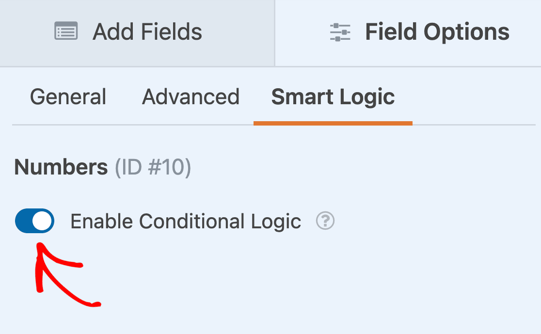 Enabling conditional logic for a Numbers field