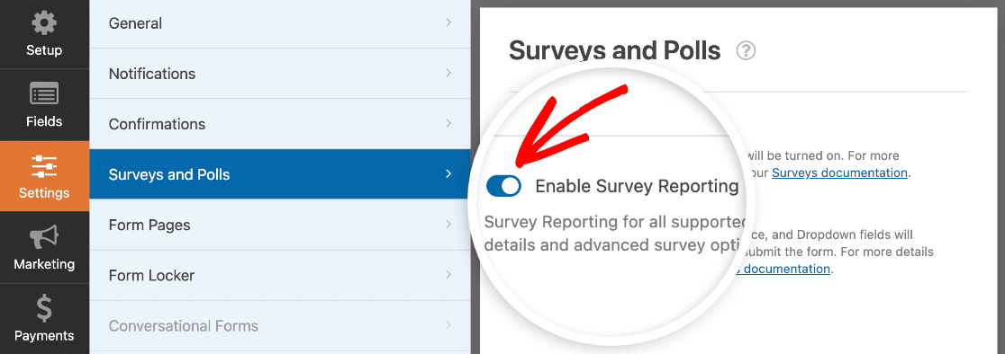 Enabling survey reporting for a form