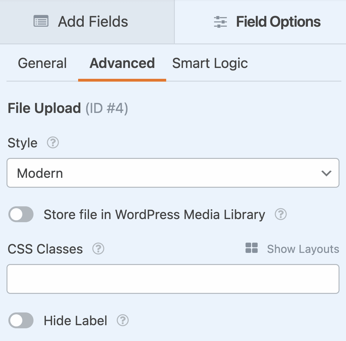 Advanced File Upload field options