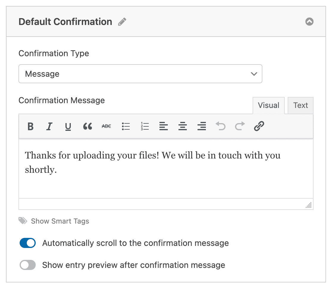 Customizing the file upload form confirmation message