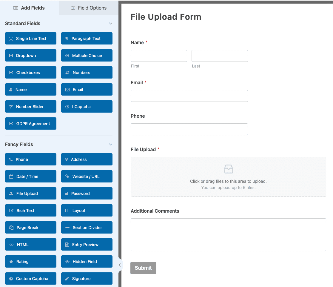 The File Upload Form template