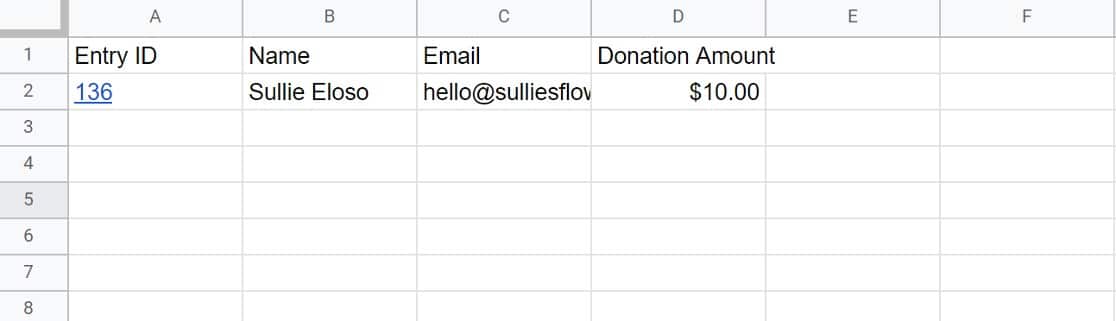 filled spreadsheet