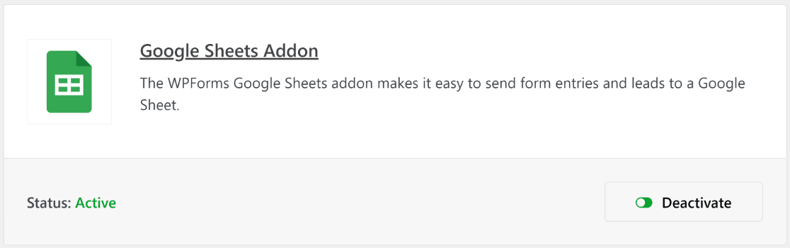 Activate the Google Sheets Addon