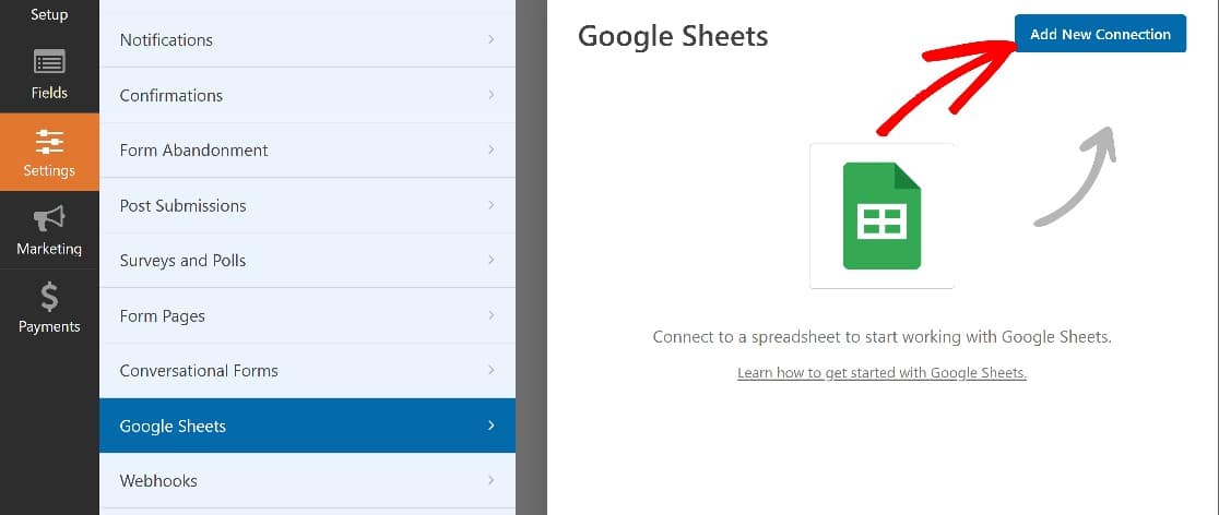 Add a new Google Sheets connection