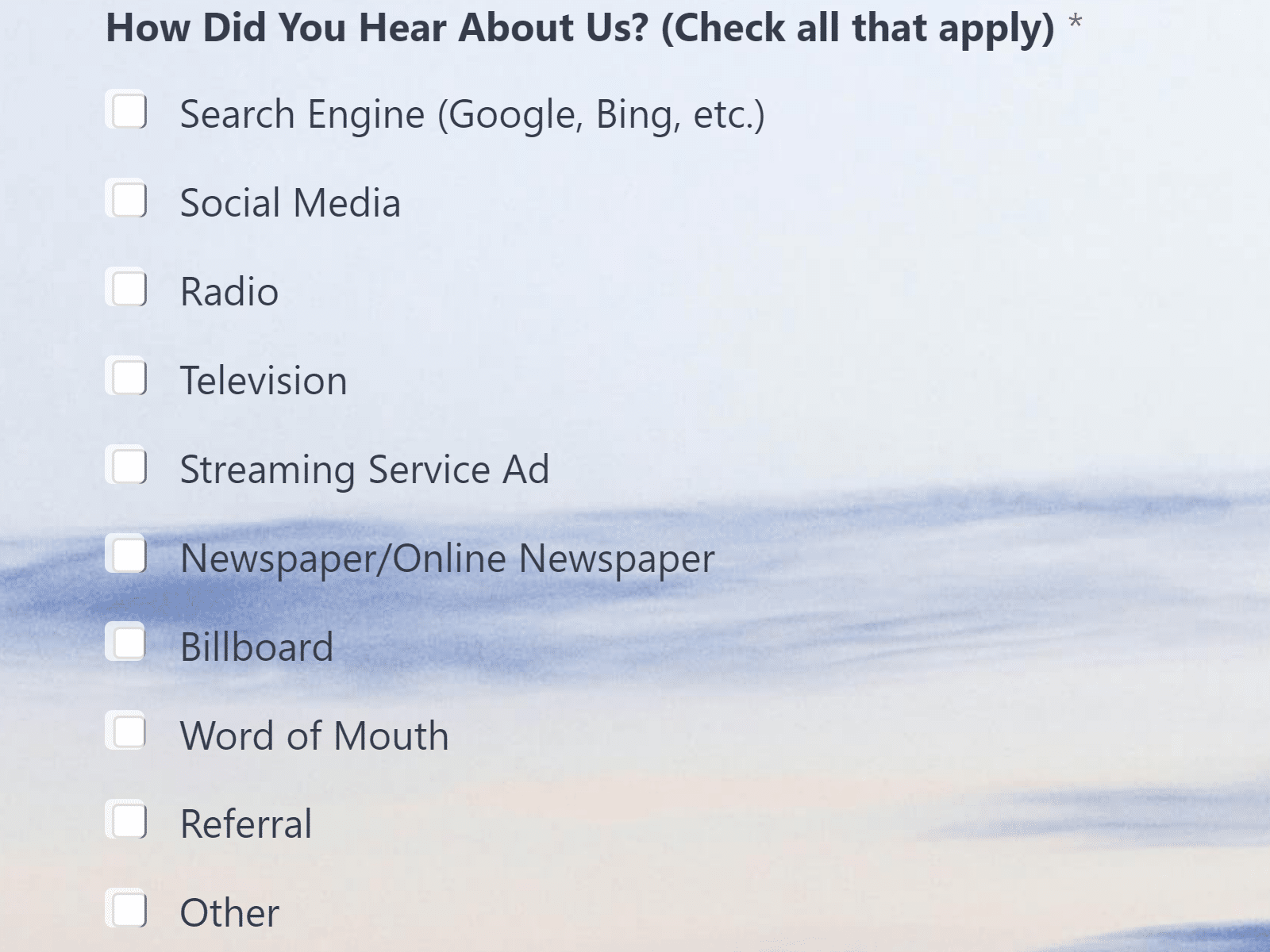 "how did you hear about us" - survey question