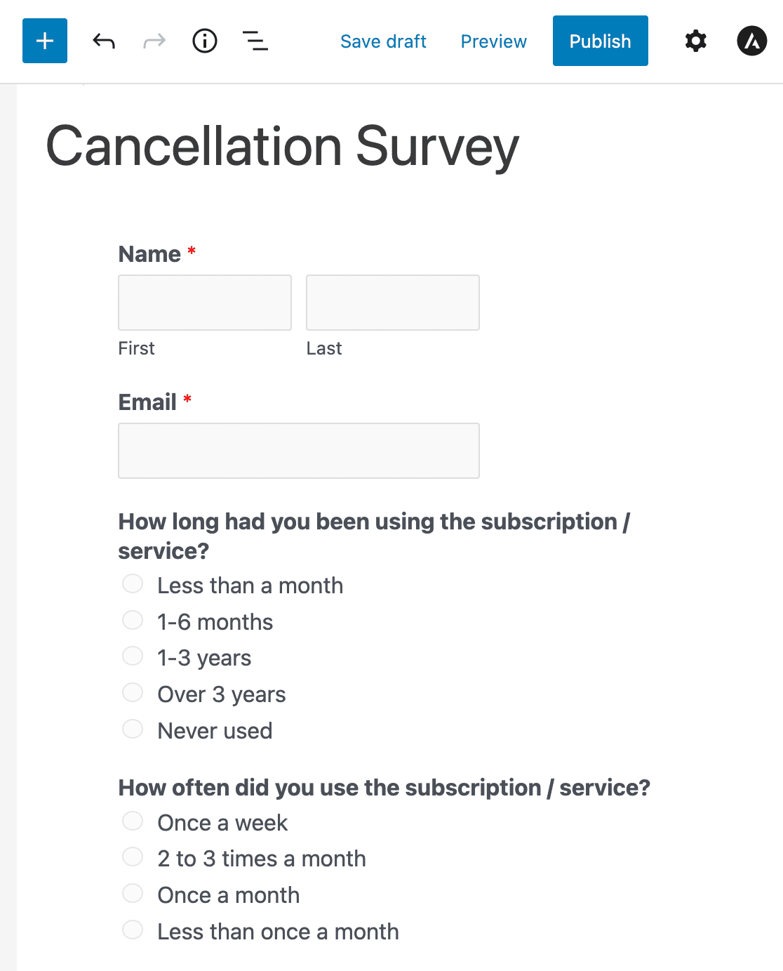 Publishing your cancellation survey form