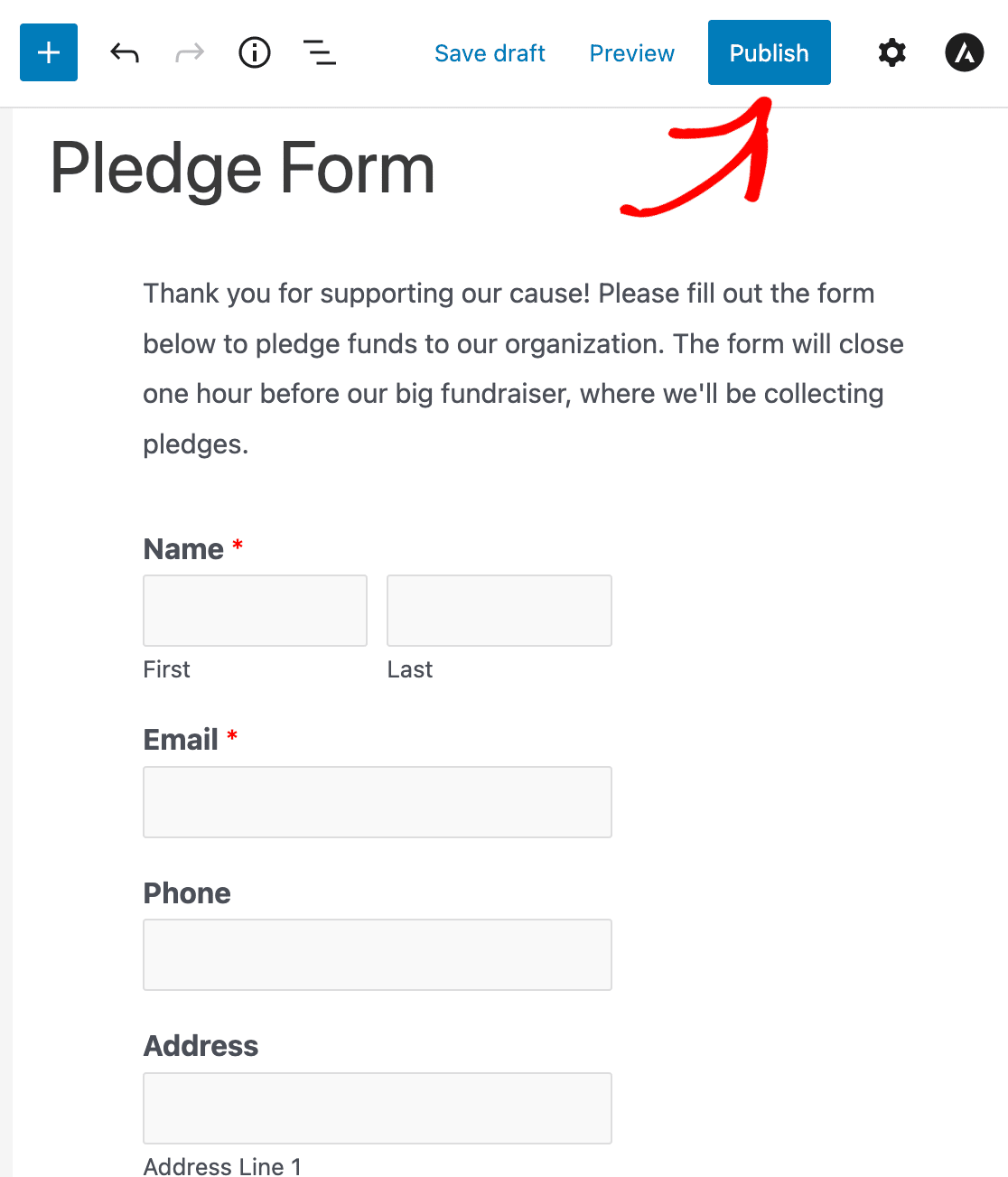Publishing your pledge form