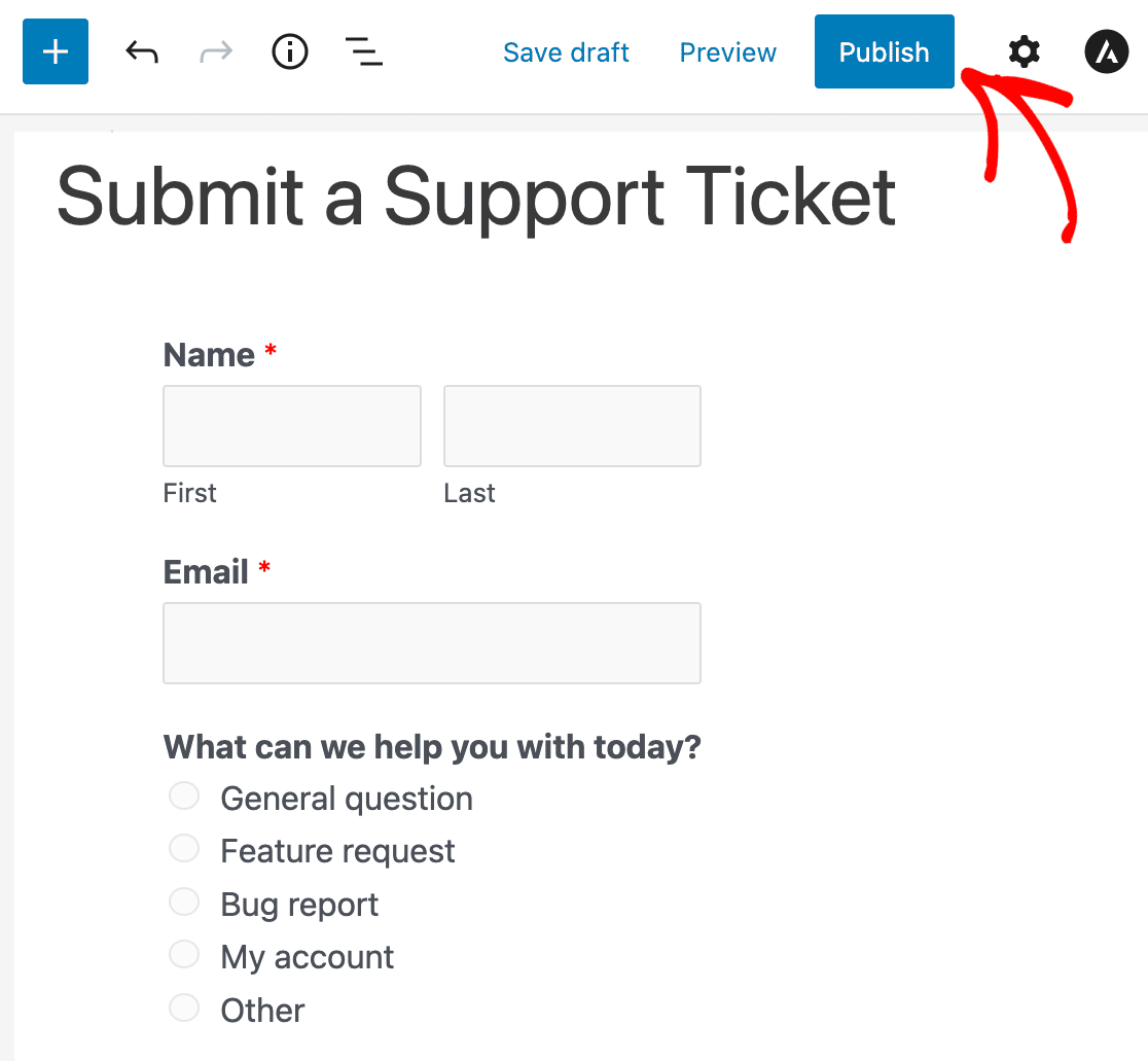Publishing your support ticket form