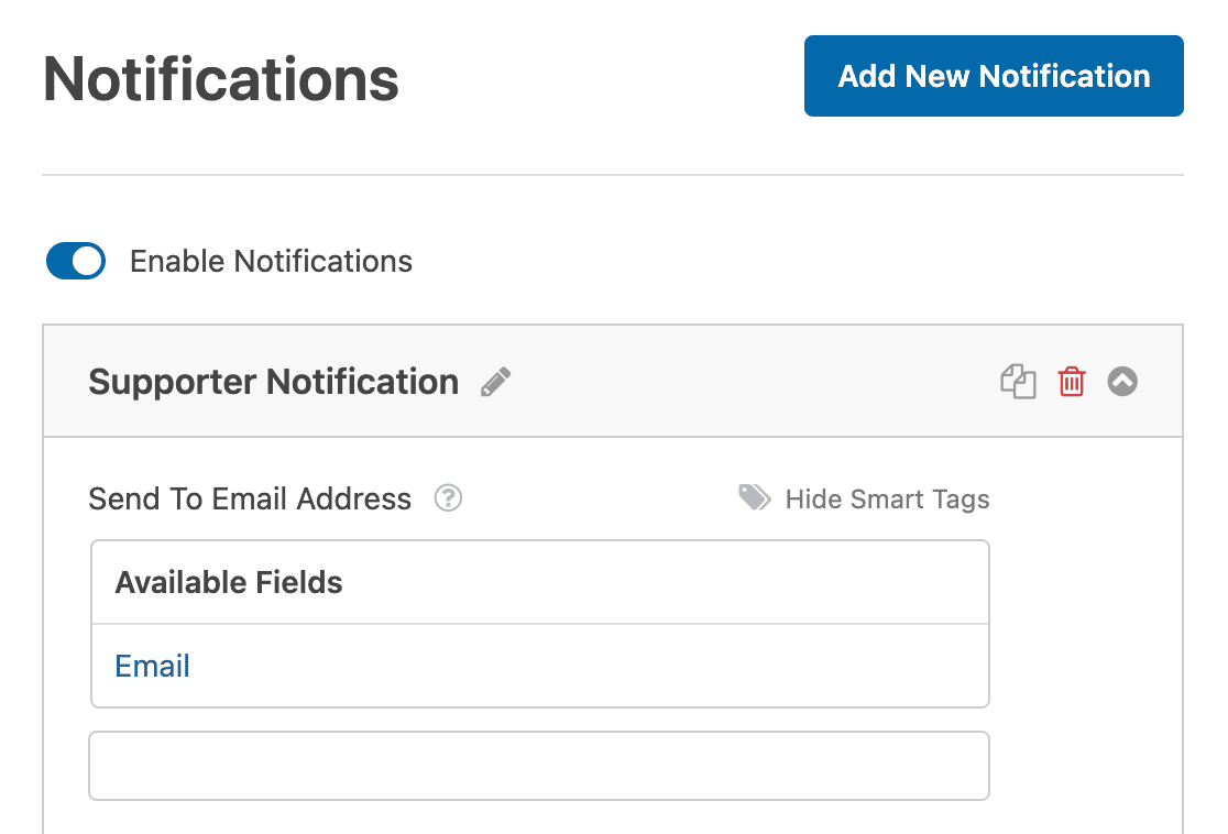 Pulling the user's email address into the Send To Email Address field using the Email Smart Tag