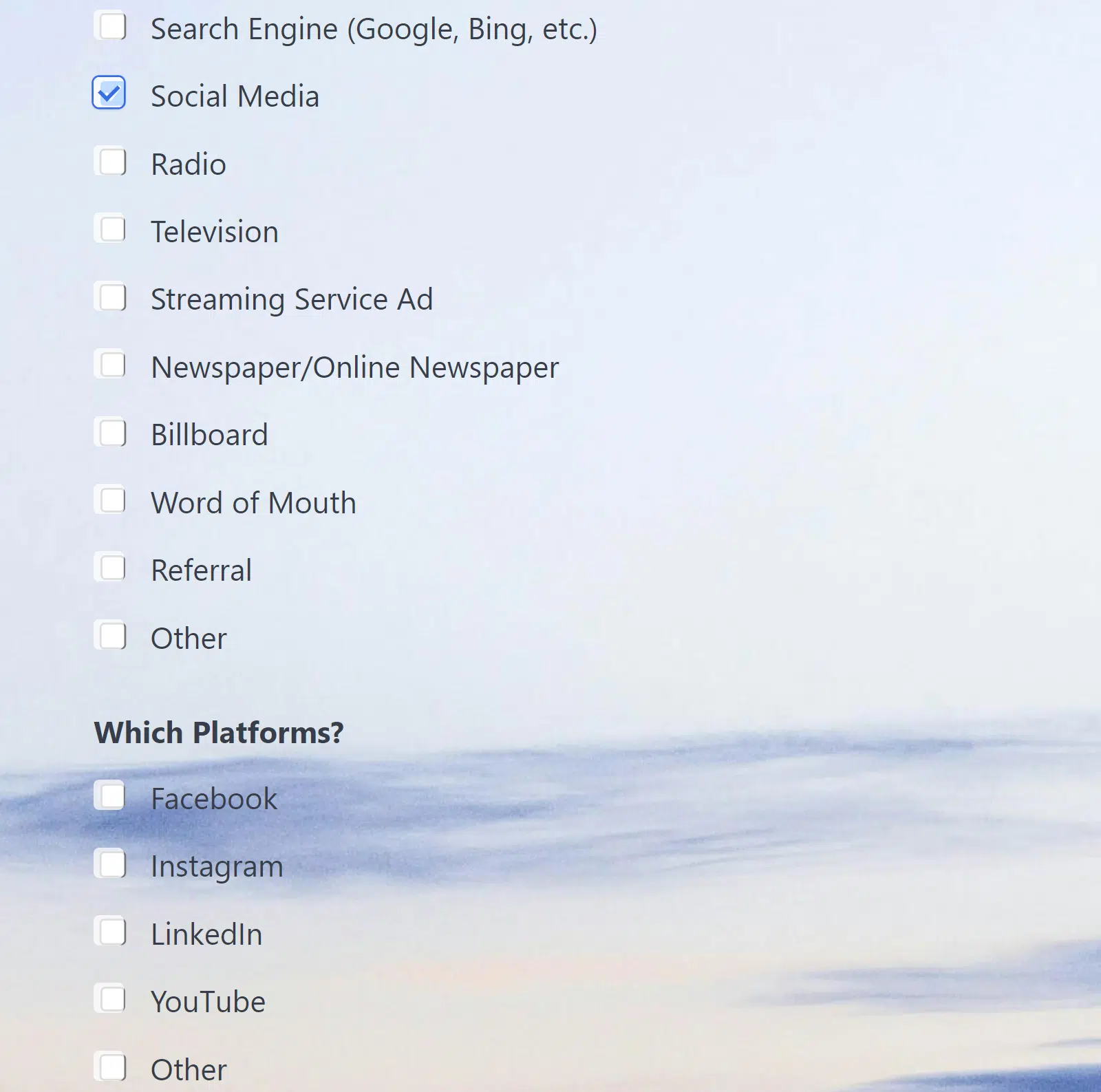 Checkboxes - social media platforms