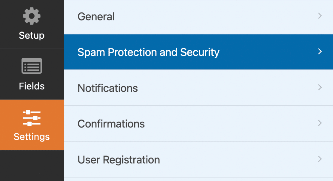 Spam protection and security settings