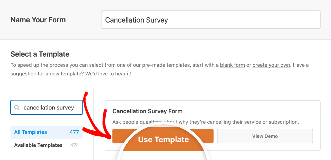 Choosing the Cancellation Survey Form Template