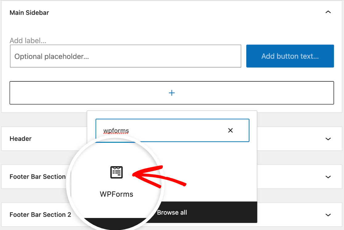 Adding the WPForms block to a widget area