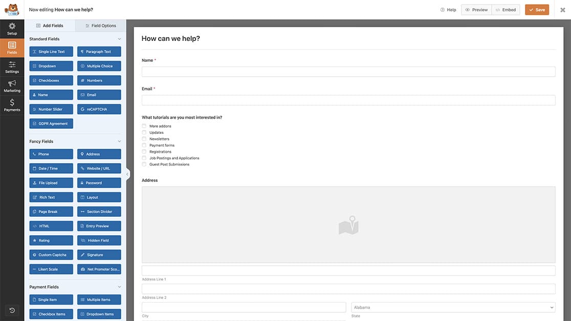 create the form and add your fields.