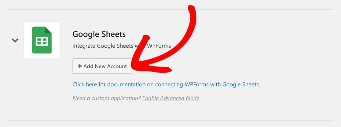 Add a new account to connect your Google account to WPForms