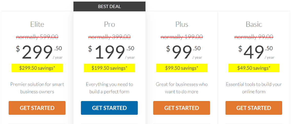 WPForms pricing page
