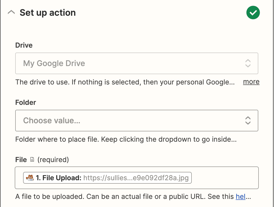 Setting up Google Drive uploads in Zapier
