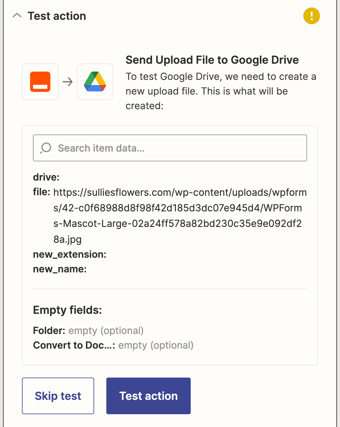 Testing your Zapier connection to Google Drive