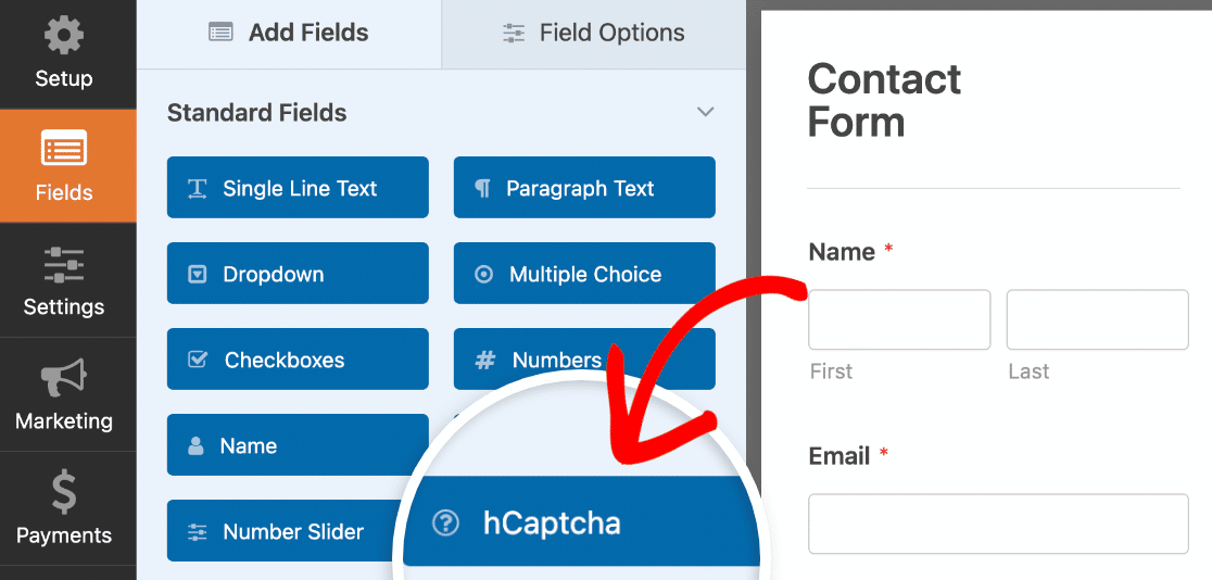 add hcaptcha field