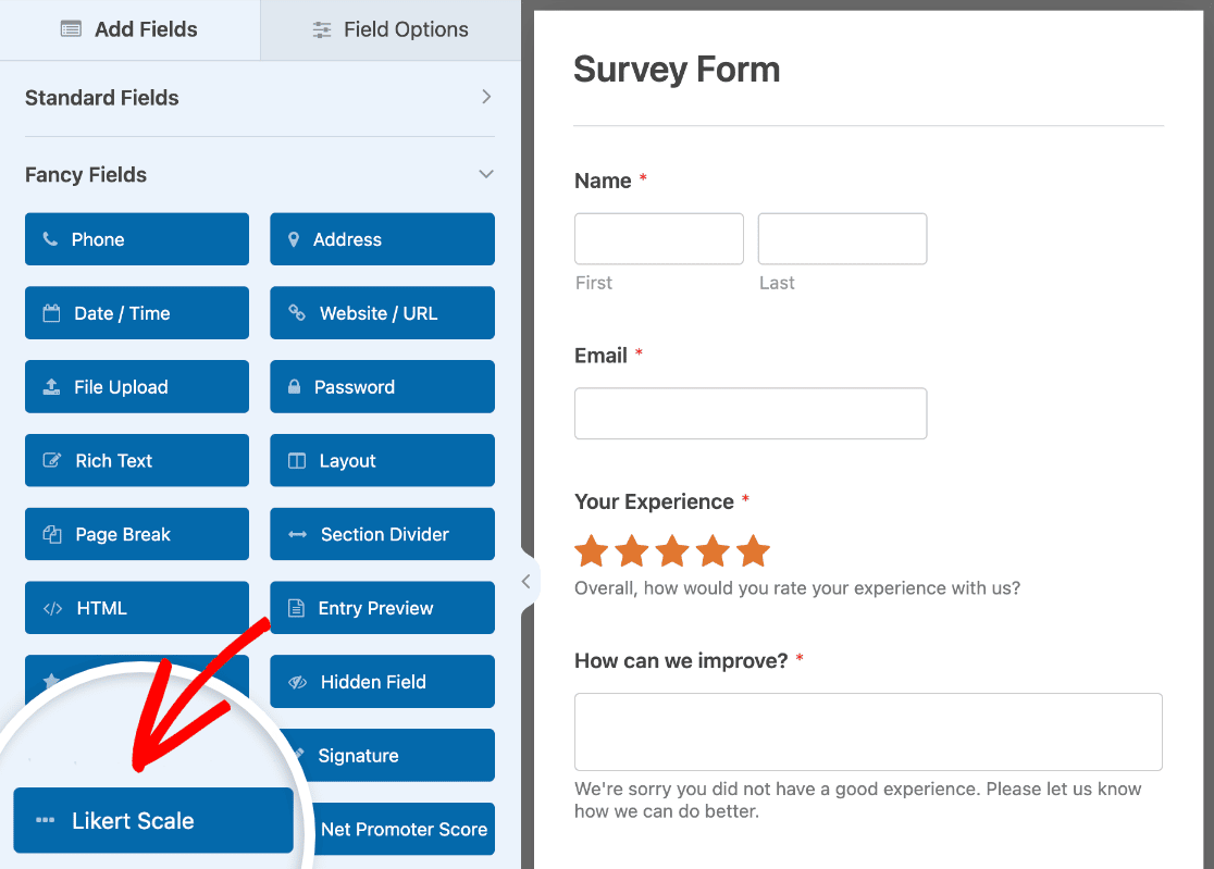 Adding a Likert Scale field to a form