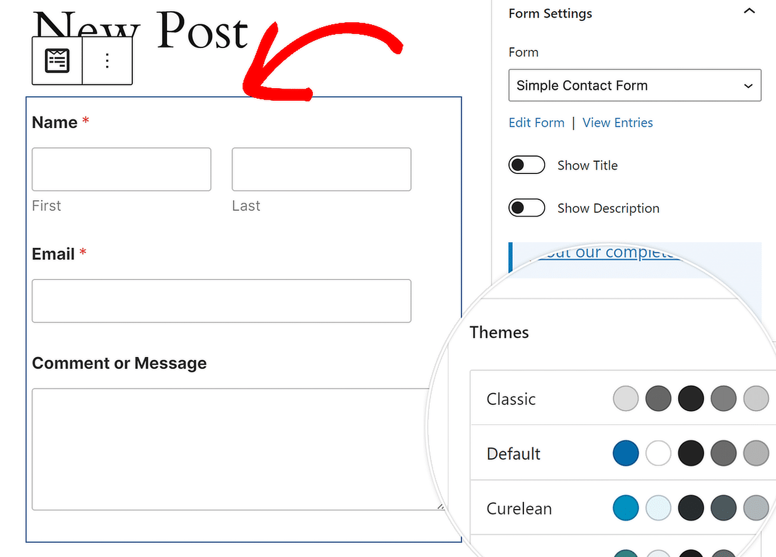 block editor click form