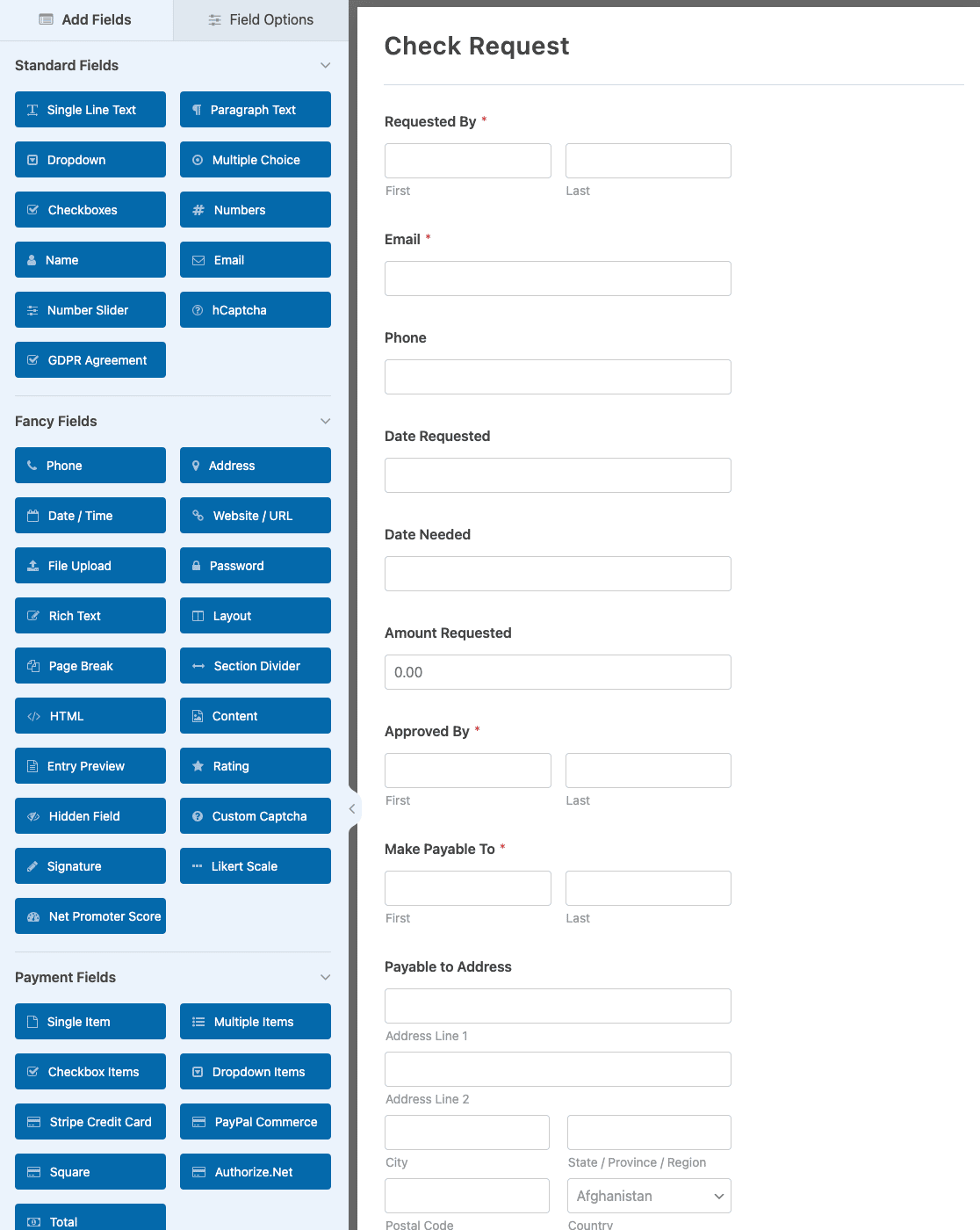 Customizing the Check Request Form template