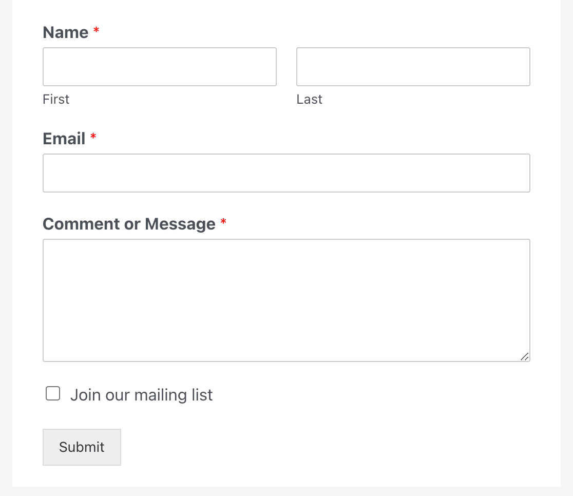 A contact form with a mailing list subscribe checkbox