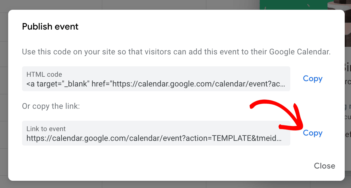 Copying a Google Calendar event link