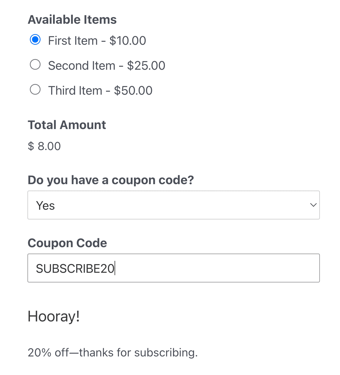 A coupon code field in an order form