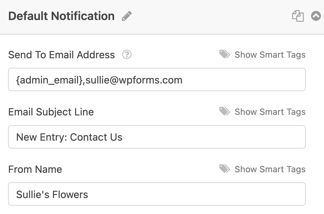 The email notification subject line