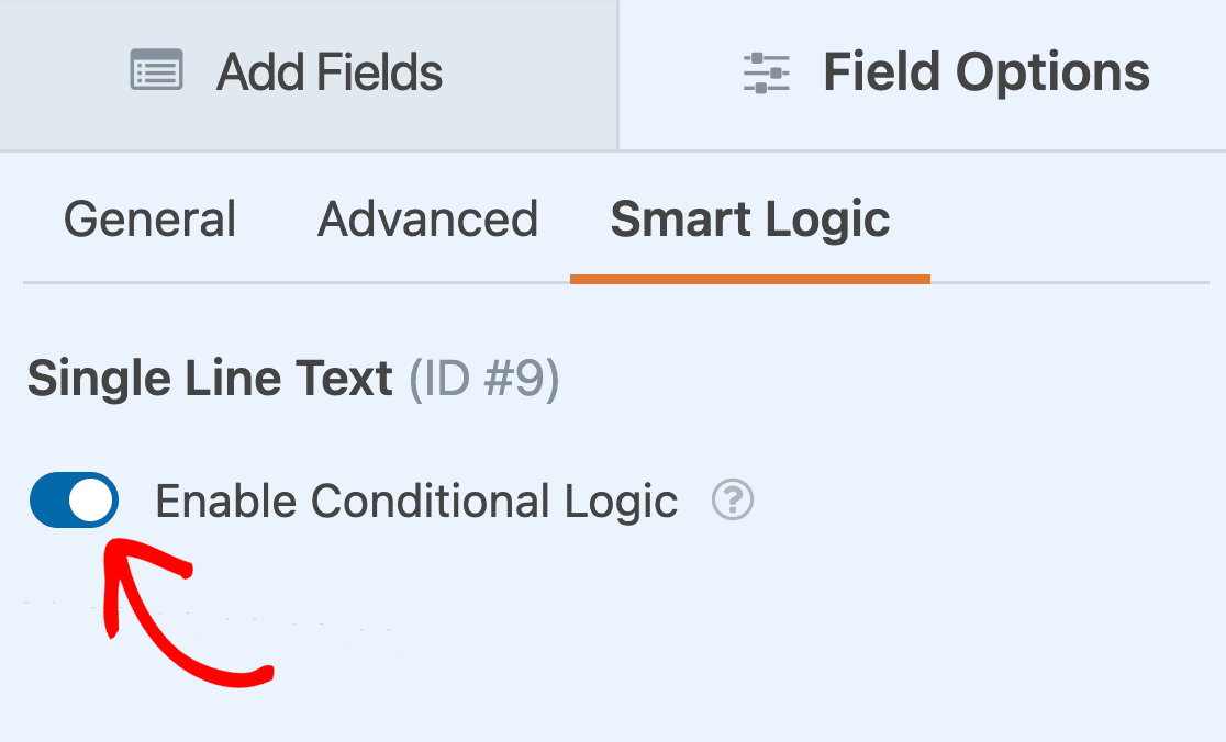 Enabling conditional logic for a Single Line Text Field