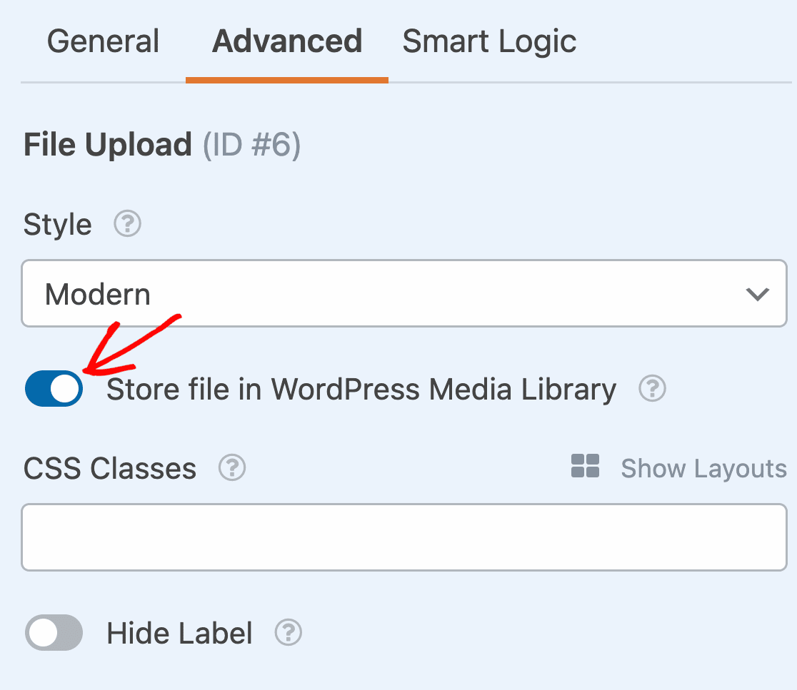Setting a File Upload field to store files in the Media Library