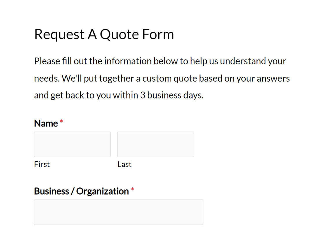 An example of a form title and description on the frontend