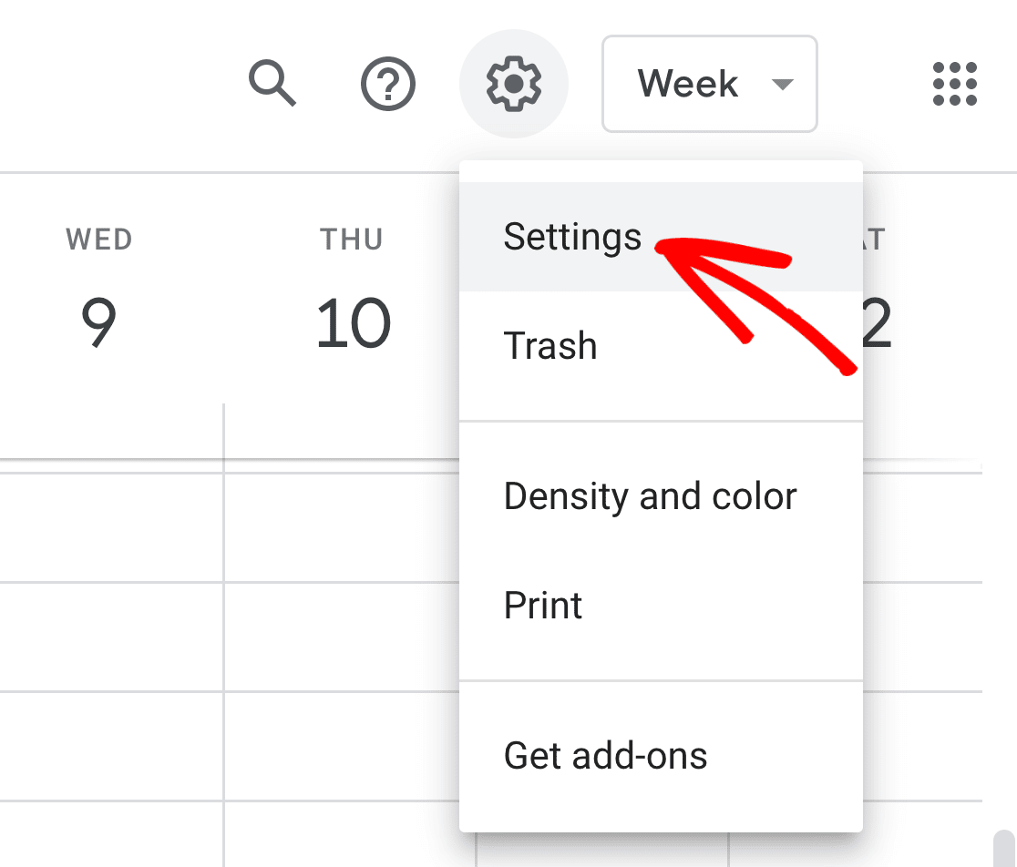 Opening the setting for your Google Calendar