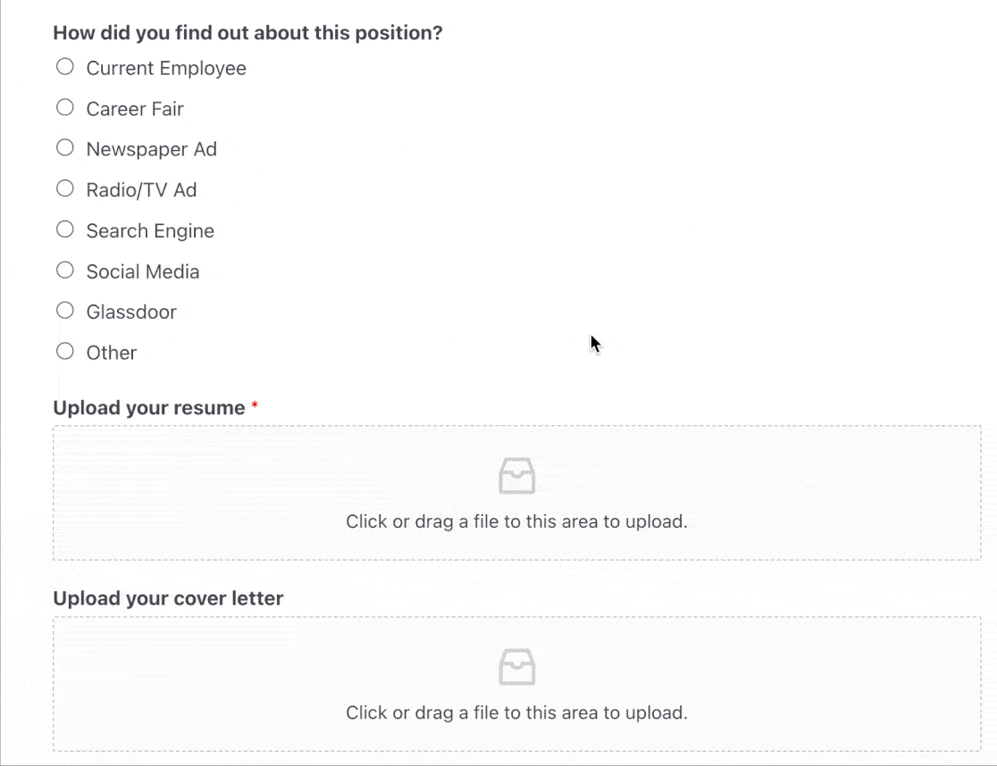 Conditional logic for an employee referral field in a job application form