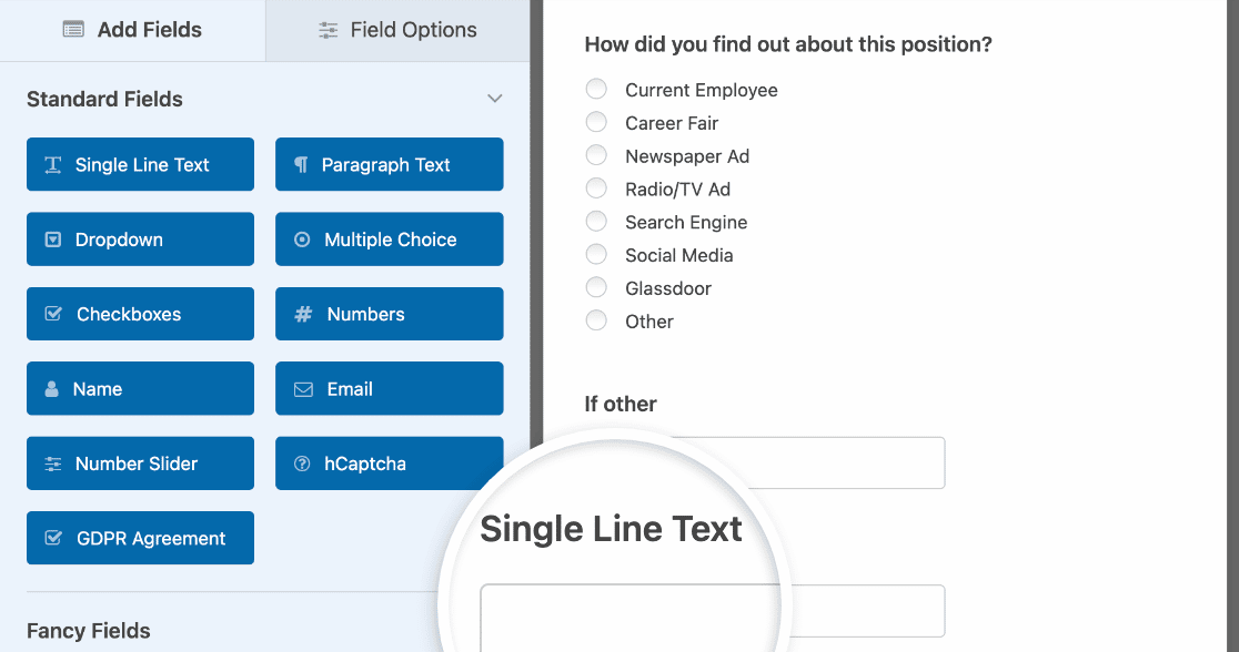 Adding a Single Line Text field to the Job Application Upload Form template