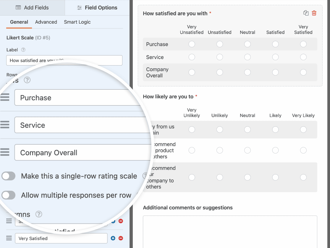 Editing the field options for a Likert Scale