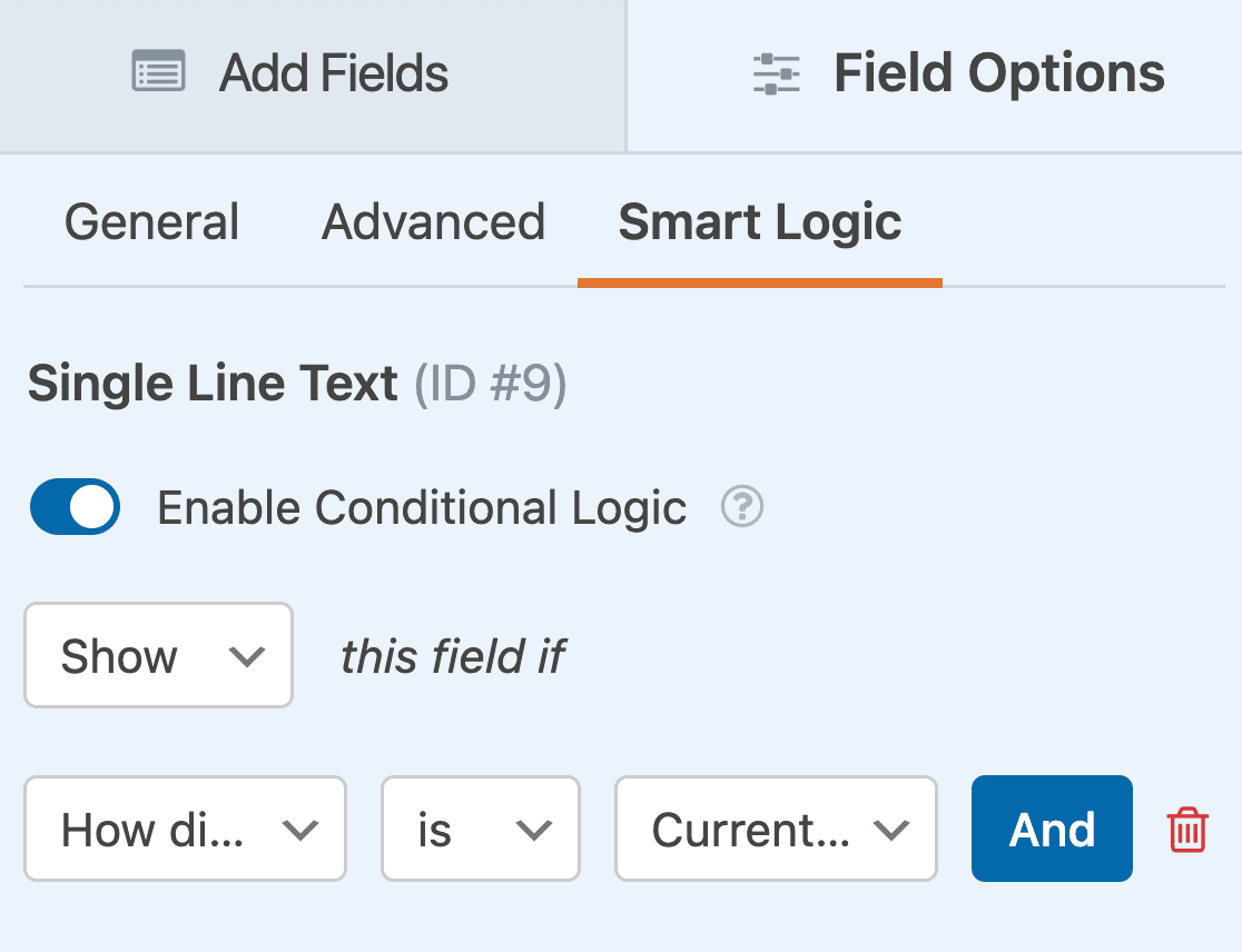 Creating a conditional logic rule for an employee referral field
