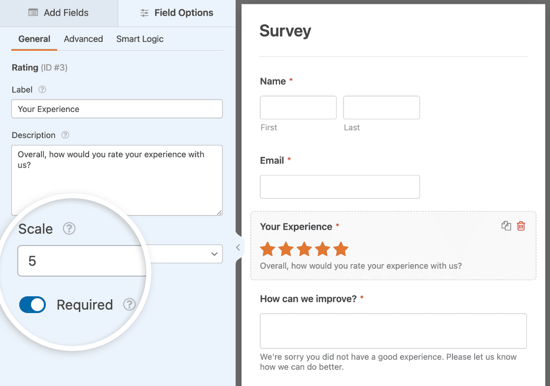 Customizing the field options for a Rating field