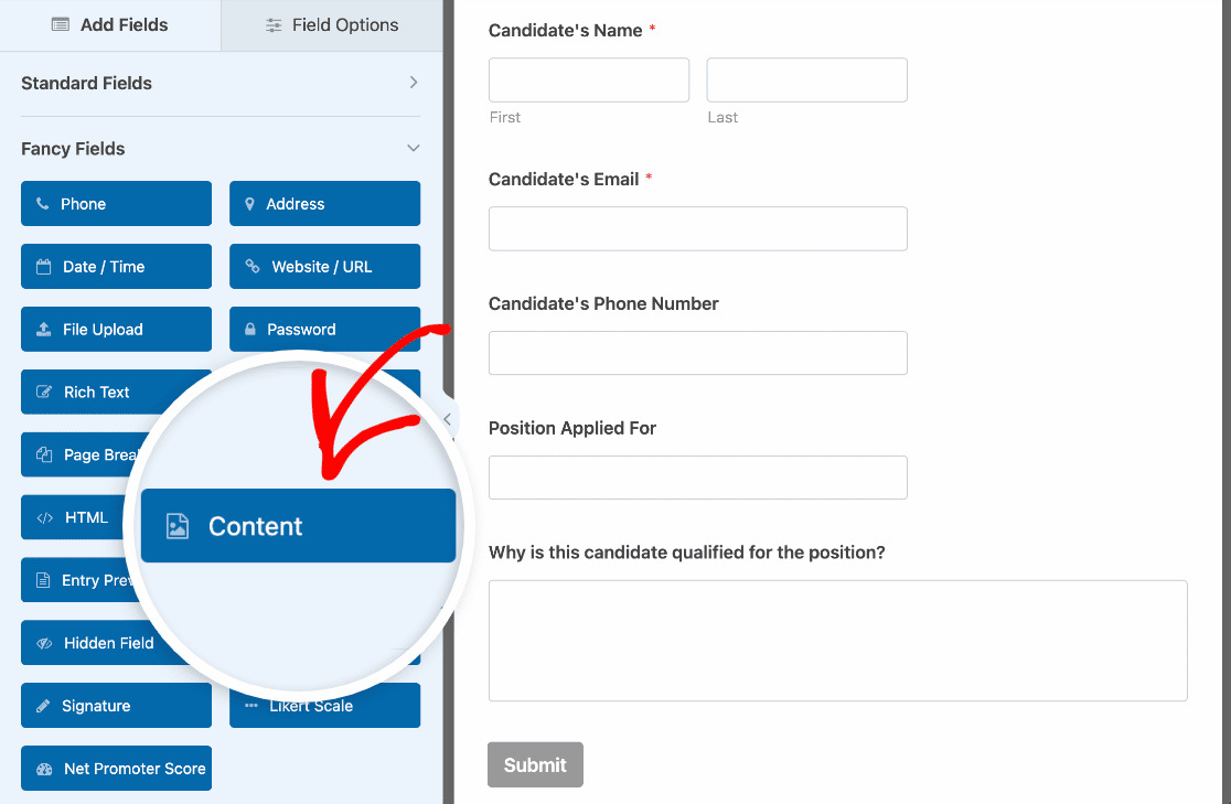 Adding a Content field to a Refer a Friend form