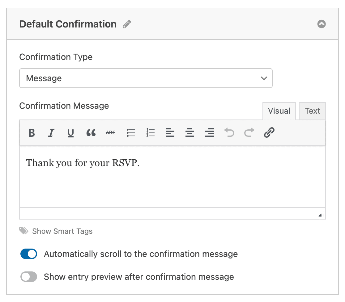 Customizing the confirmation message for an RSVP form