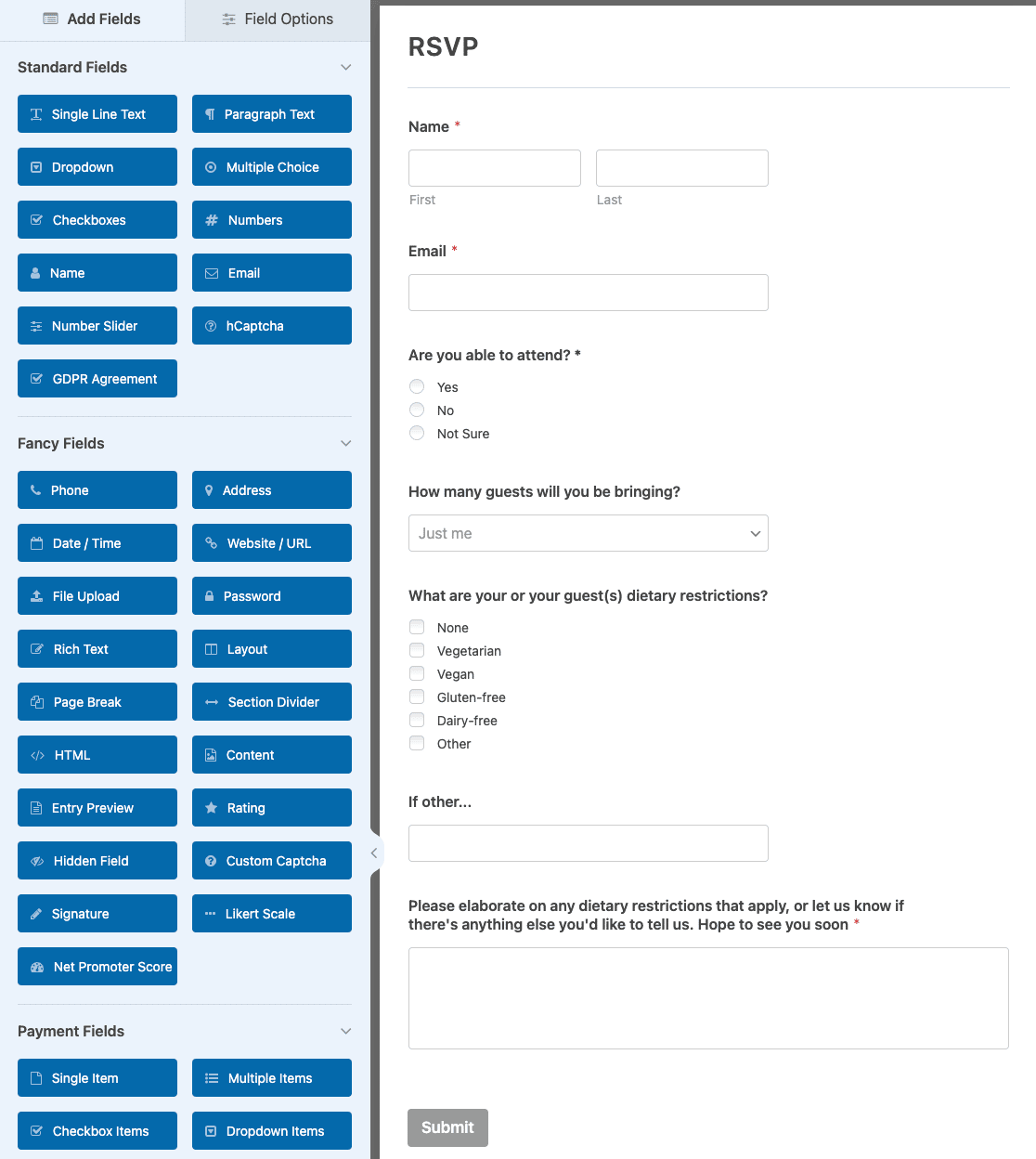 Customizing the Simple RSVP Form template