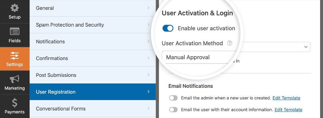 Requiring manual approval for new users