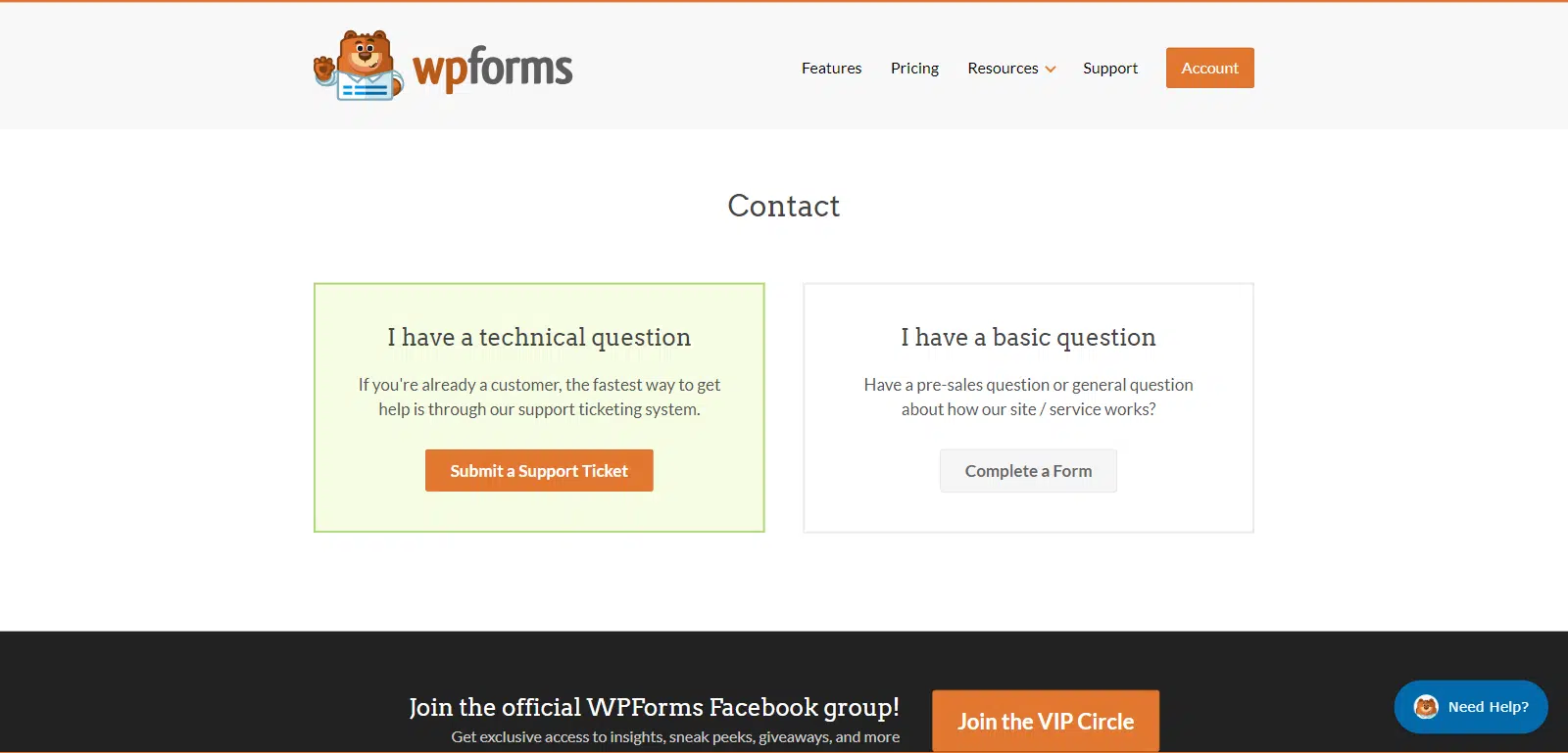 wpforms contact us page