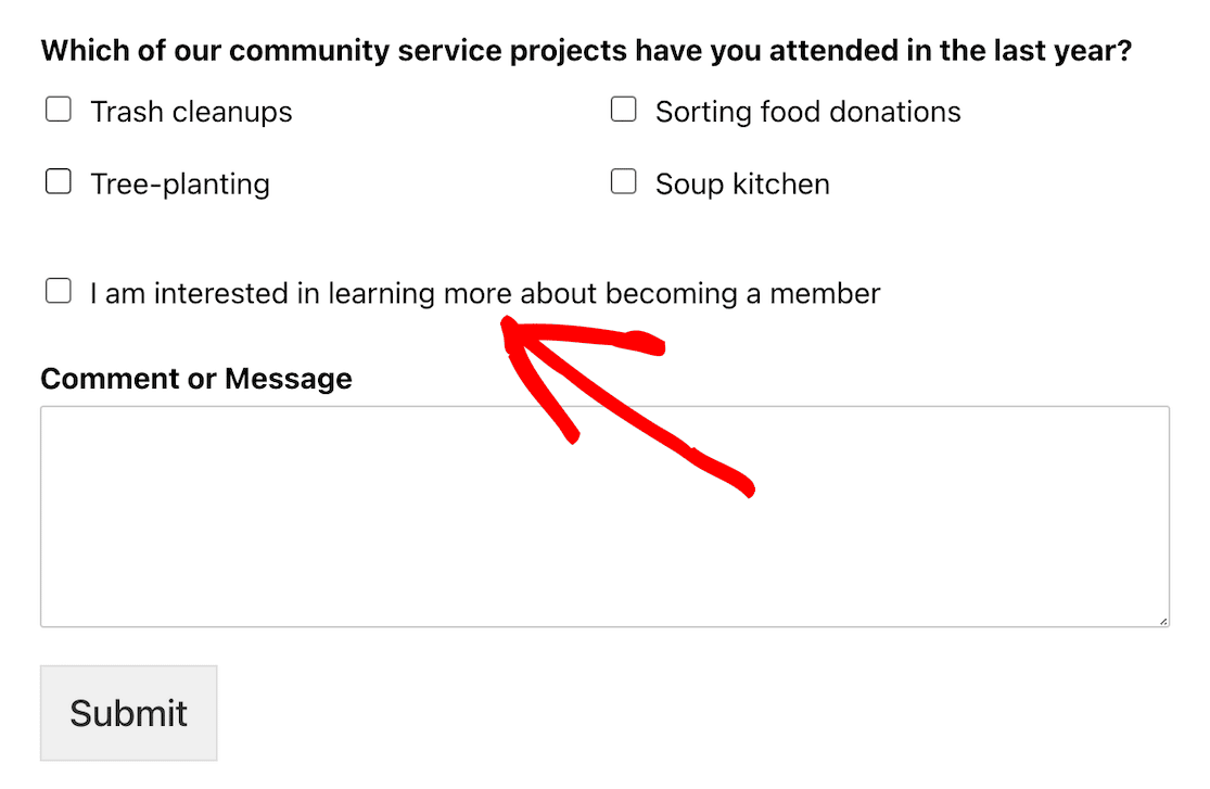 A checkbox to indicate interest in membership