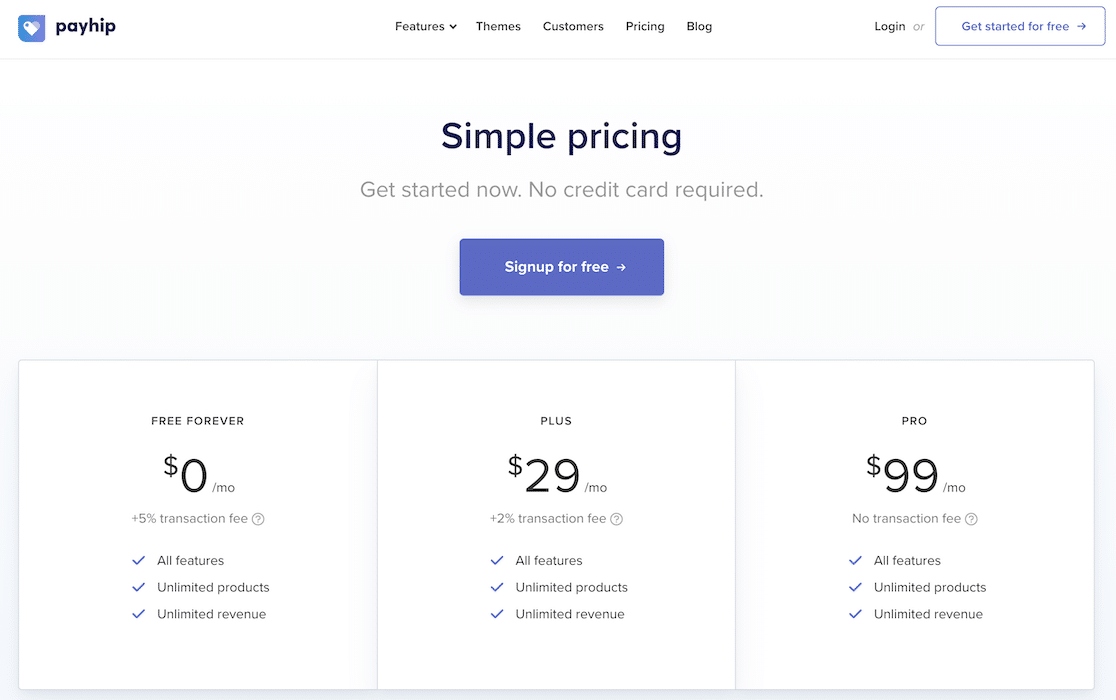 The Payhip pricing page