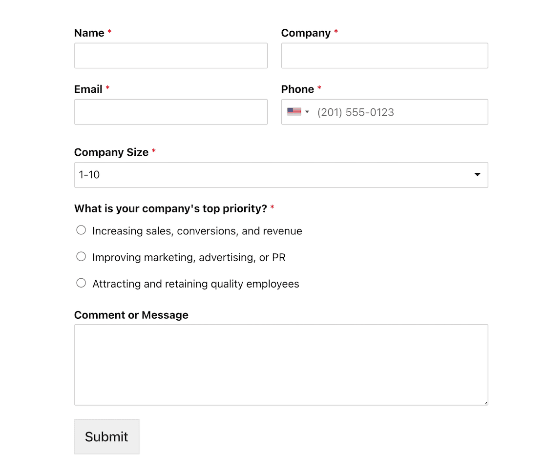 lead capture form for routing